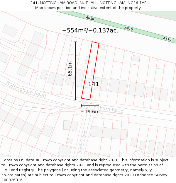 141, NOTTINGHAM ROAD, NUTHALL, NOTTINGHAM, NG16 1AE: Plot and title map