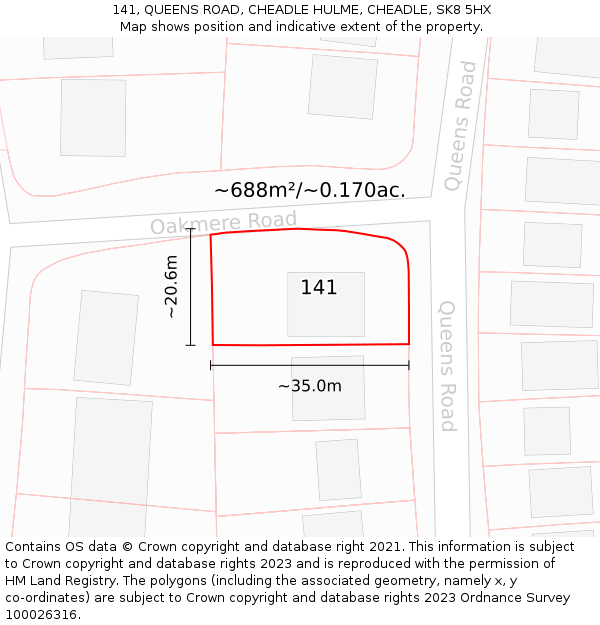 141, QUEENS ROAD, CHEADLE HULME, CHEADLE, SK8 5HX: Plot and title map