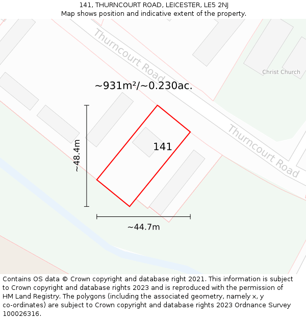 141, THURNCOURT ROAD, LEICESTER, LE5 2NJ: Plot and title map