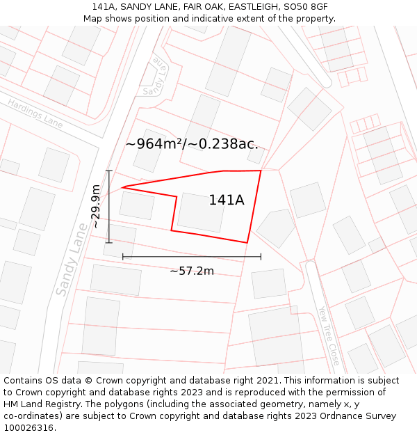 141A, SANDY LANE, FAIR OAK, EASTLEIGH, SO50 8GF: Plot and title map