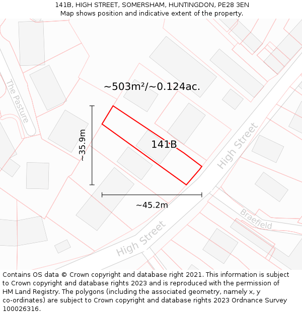 141B, HIGH STREET, SOMERSHAM, HUNTINGDON, PE28 3EN: Plot and title map