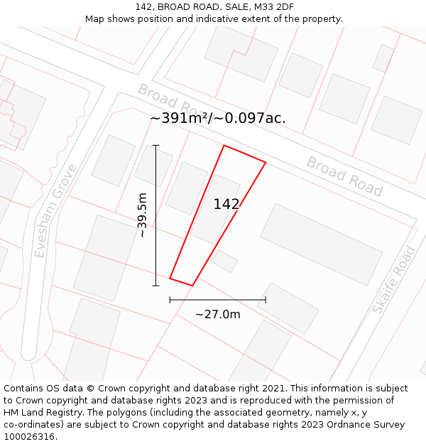 142, BROAD ROAD, SALE, M33 2DF: Plot and title map