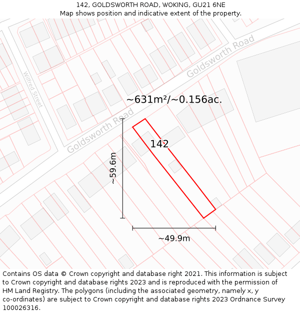 142, GOLDSWORTH ROAD, WOKING, GU21 6NE: Plot and title map