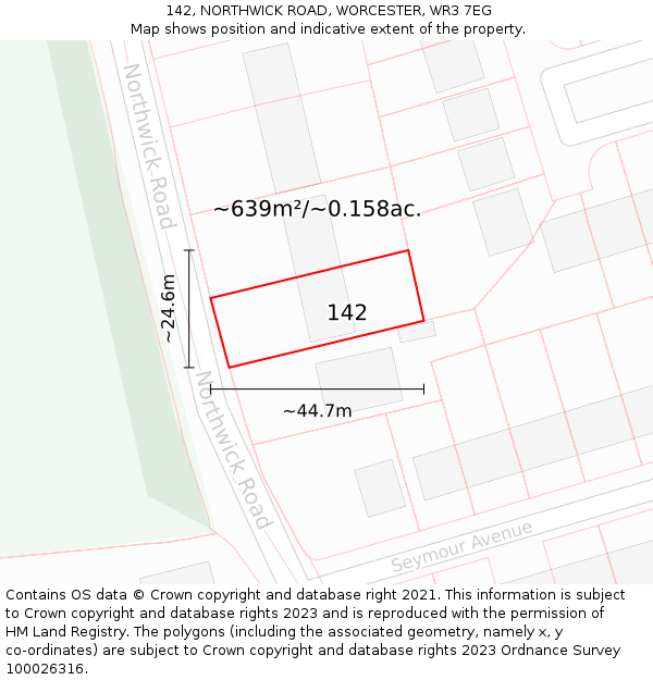 142, NORTHWICK ROAD, WORCESTER, WR3 7EG: Plot and title map