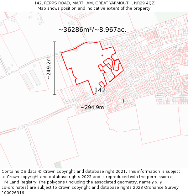 142, REPPS ROAD, MARTHAM, GREAT YARMOUTH, NR29 4QZ: Plot and title map