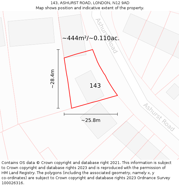 143, ASHURST ROAD, LONDON, N12 9AD: Plot and title map