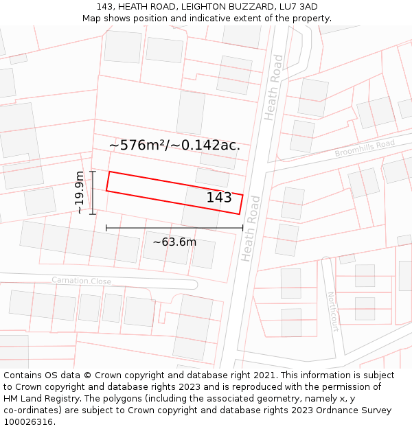 143, HEATH ROAD, LEIGHTON BUZZARD, LU7 3AD: Plot and title map