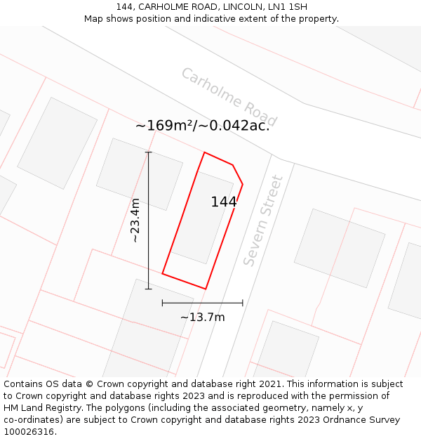 144, CARHOLME ROAD, LINCOLN, LN1 1SH: Plot and title map