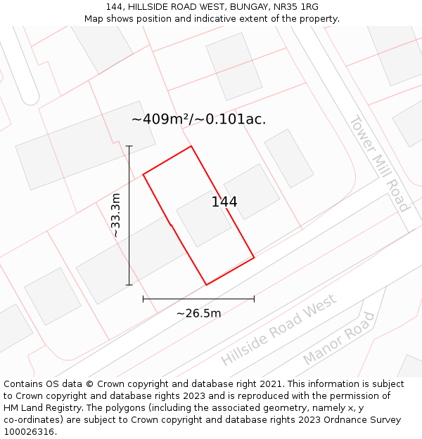 144, HILLSIDE ROAD WEST, BUNGAY, NR35 1RG: Plot and title map