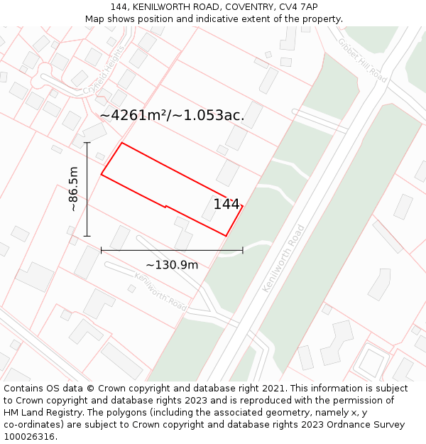 144, KENILWORTH ROAD, COVENTRY, CV4 7AP: Plot and title map