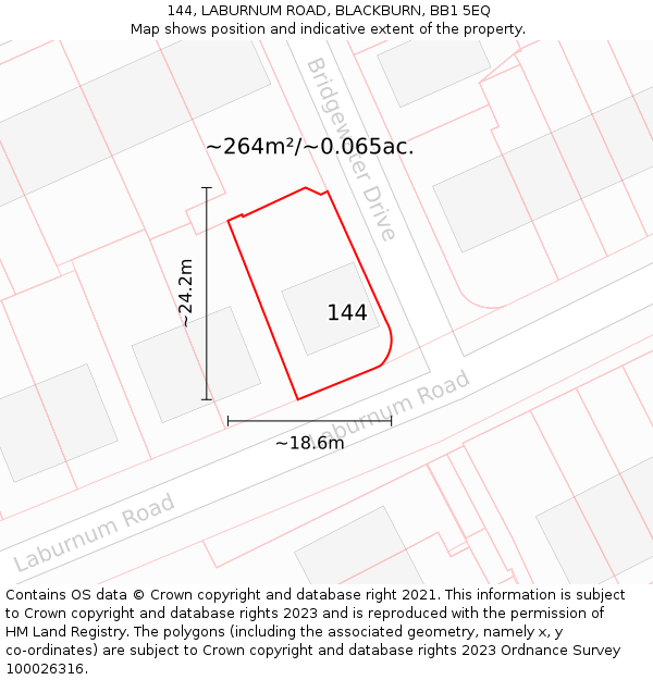 144, LABURNUM ROAD, BLACKBURN, BB1 5EQ: Plot and title map