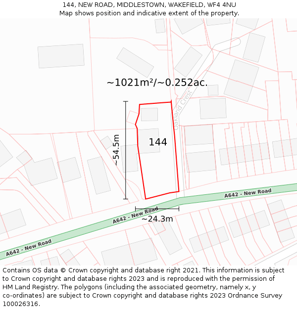 144, NEW ROAD, MIDDLESTOWN, WAKEFIELD, WF4 4NU: Plot and title map