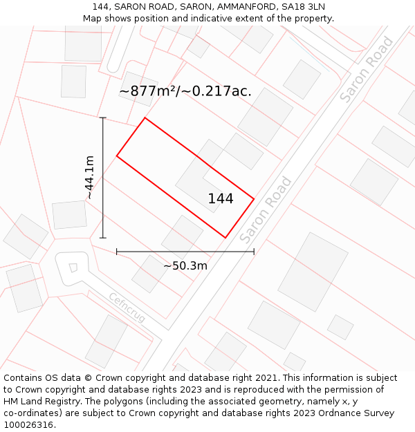 144, SARON ROAD, SARON, AMMANFORD, SA18 3LN: Plot and title map