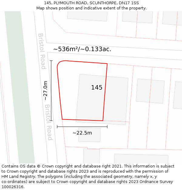 145, PLYMOUTH ROAD, SCUNTHORPE, DN17 1SS: Plot and title map