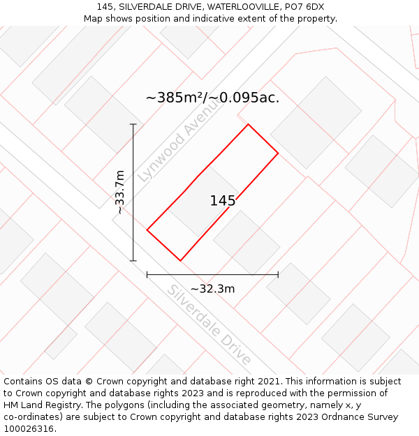 145, SILVERDALE DRIVE, WATERLOOVILLE, PO7 6DX: Plot and title map