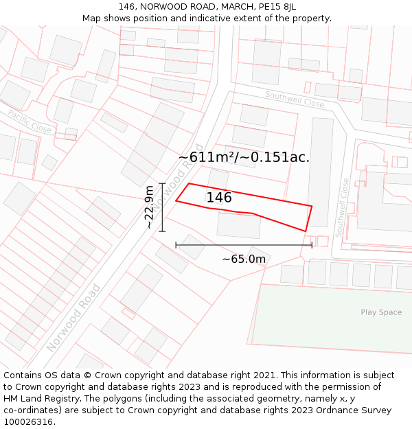 146, NORWOOD ROAD, MARCH, PE15 8JL: Plot and title map