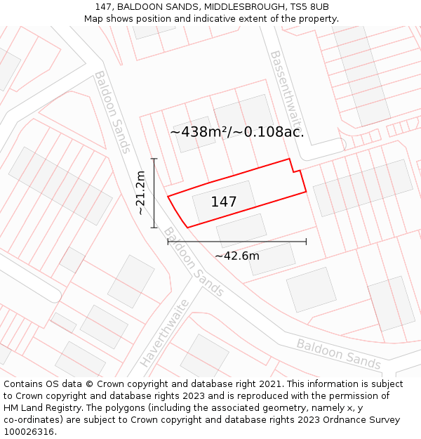 147, BALDOON SANDS, MIDDLESBROUGH, TS5 8UB: Plot and title map