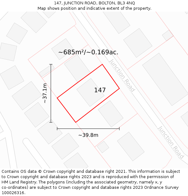 147, JUNCTION ROAD, BOLTON, BL3 4NQ: Plot and title map