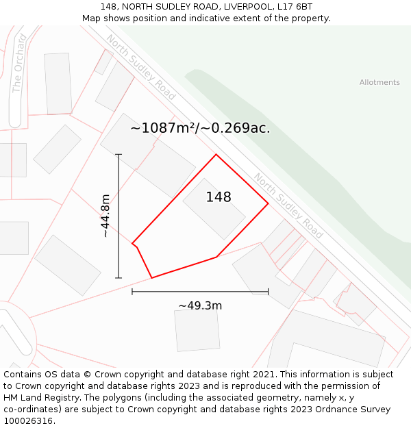 148, NORTH SUDLEY ROAD, LIVERPOOL, L17 6BT: Plot and title map