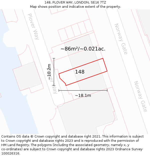 148, PLOVER WAY, LONDON, SE16 7TZ: Plot and title map