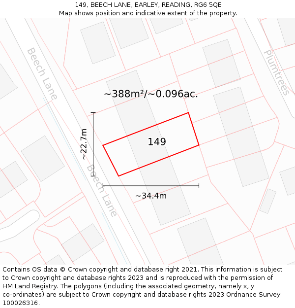 149, BEECH LANE, EARLEY, READING, RG6 5QE: Plot and title map