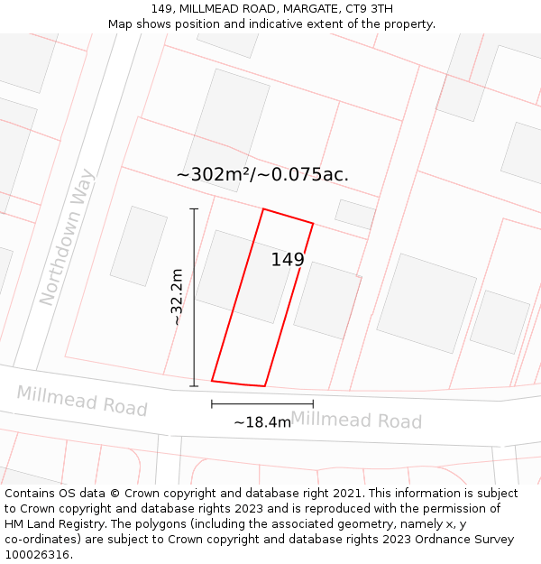 149, MILLMEAD ROAD, MARGATE, CT9 3TH: Plot and title map