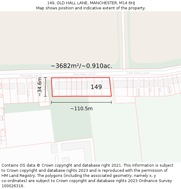 149, OLD HALL LANE, MANCHESTER, M14 6HJ: Plot and title map