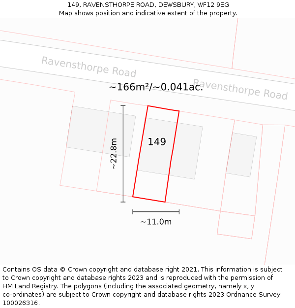 149, RAVENSTHORPE ROAD, DEWSBURY, WF12 9EG: Plot and title map