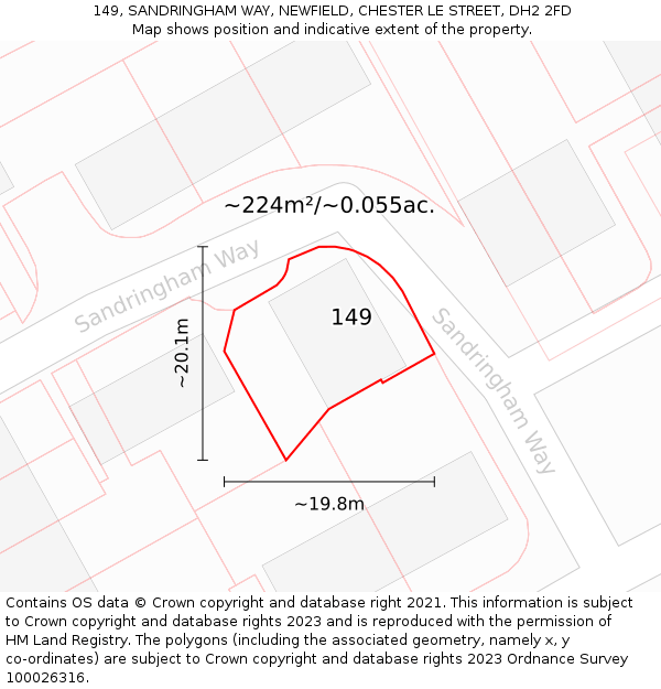 149, SANDRINGHAM WAY, NEWFIELD, CHESTER LE STREET, DH2 2FD: Plot and title map