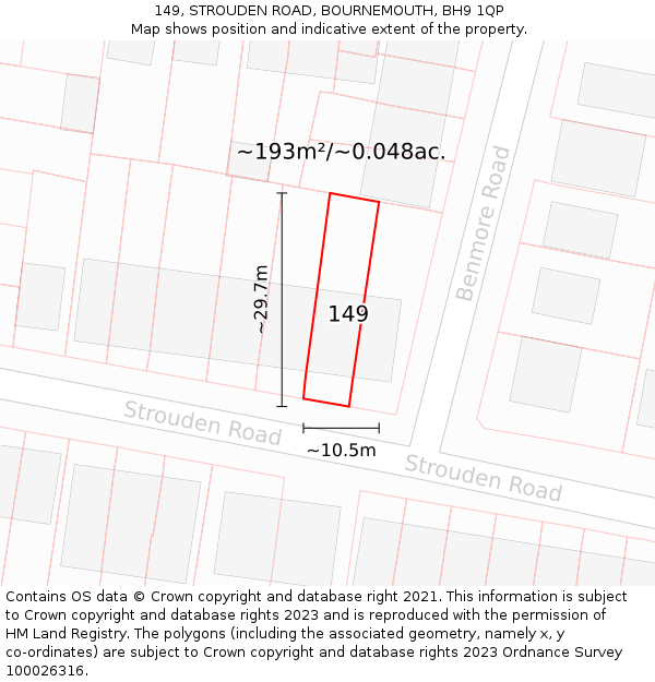 149, STROUDEN ROAD, BOURNEMOUTH, BH9 1QP: Plot and title map