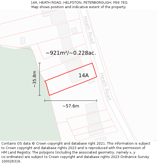 14A, HEATH ROAD, HELPSTON, PETERBOROUGH, PE6 7EG: Plot and title map