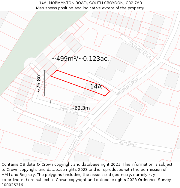 14A, NORMANTON ROAD, SOUTH CROYDON, CR2 7AR: Plot and title map