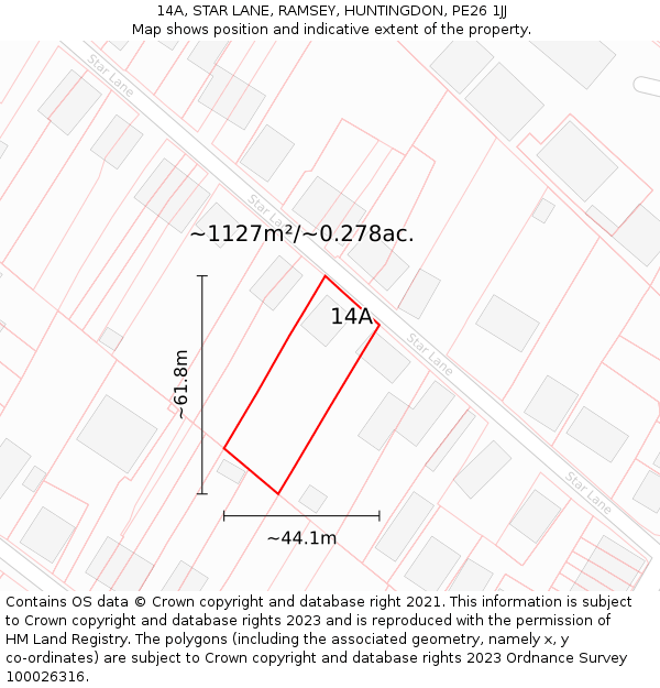 14A, STAR LANE, RAMSEY, HUNTINGDON, PE26 1JJ: Plot and title map