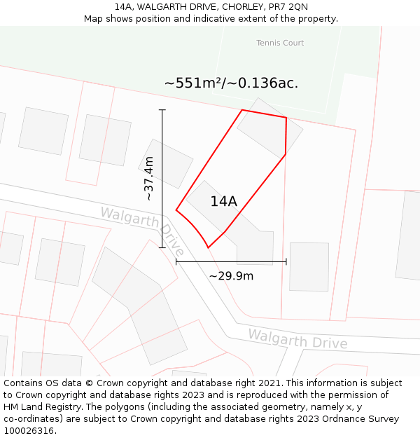 14A, WALGARTH DRIVE, CHORLEY, PR7 2QN: Plot and title map