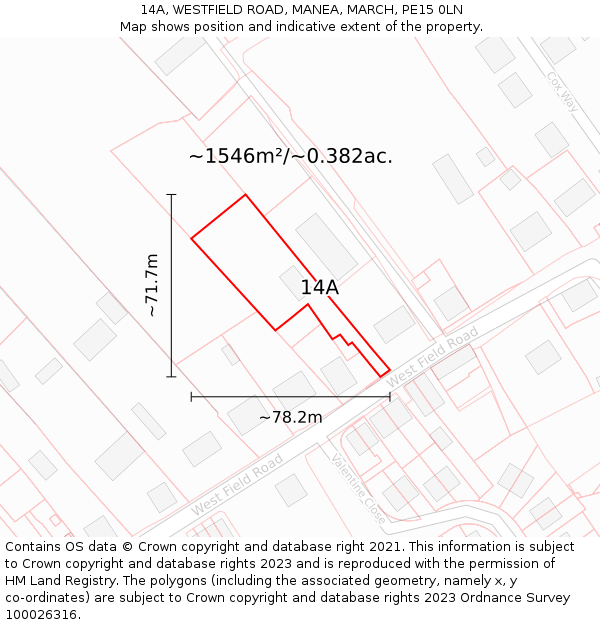 14A, WESTFIELD ROAD, MANEA, MARCH, PE15 0LN: Plot and title map