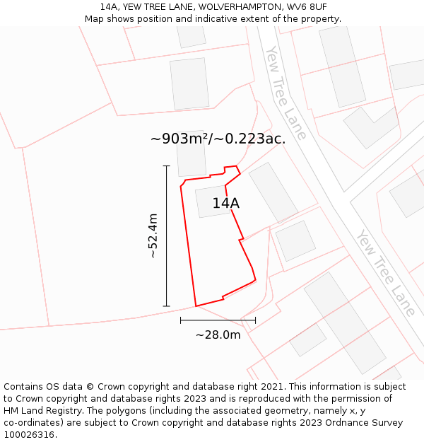 14A, YEW TREE LANE, WOLVERHAMPTON, WV6 8UF: Plot and title map