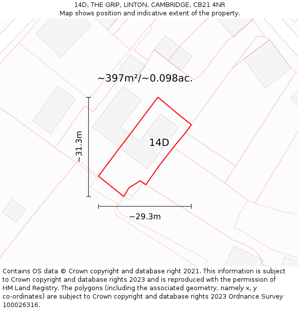 14D, THE GRIP, LINTON, CAMBRIDGE, CB21 4NR: Plot and title map