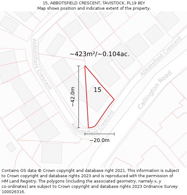 15, ABBOTSFIELD CRESCENT, TAVISTOCK, PL19 8EY: Plot and title map