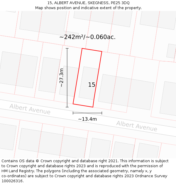 15, ALBERT AVENUE, SKEGNESS, PE25 3DQ: Plot and title map