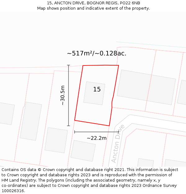 15, ANCTON DRIVE, BOGNOR REGIS, PO22 6NB: Plot and title map