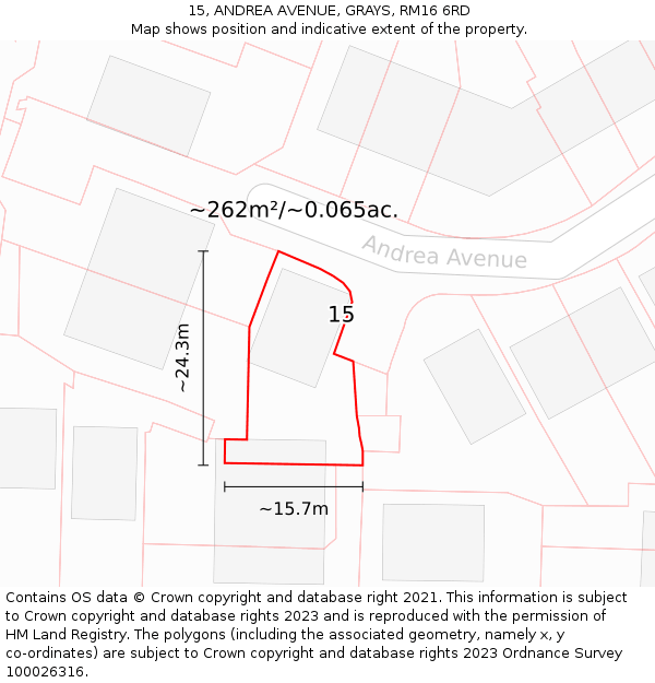 15, ANDREA AVENUE, GRAYS, RM16 6RD: Plot and title map