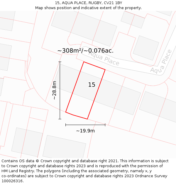 15, AQUA PLACE, RUGBY, CV21 1BY: Plot and title map