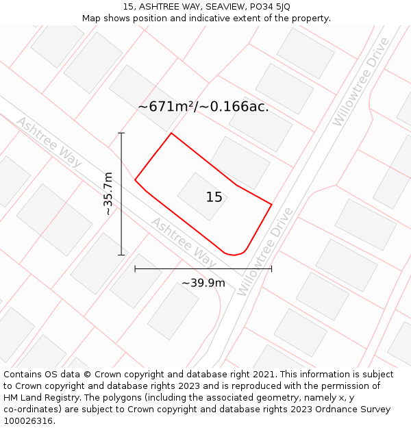 15, ASHTREE WAY, SEAVIEW, PO34 5JQ: Plot and title map