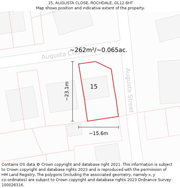 15, AUGUSTA CLOSE, ROCHDALE, OL12 6HT: Plot and title map