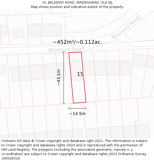 15, BELMONT ROAD, MAIDENHEAD, SL6 6JL: Plot and title map