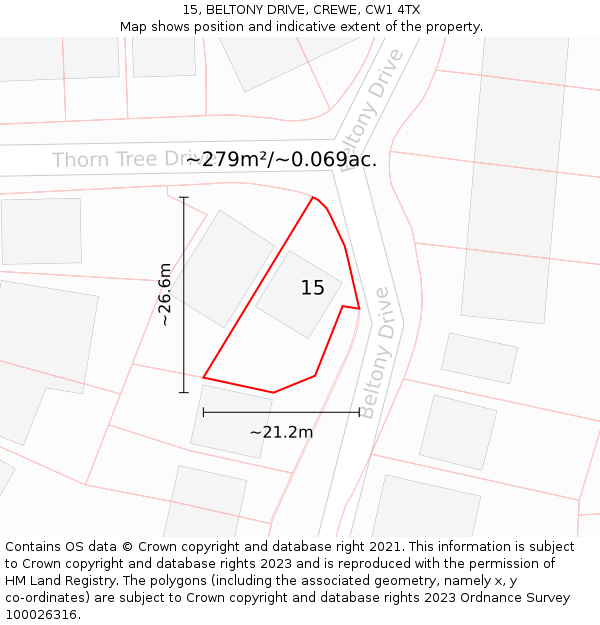 15, BELTONY DRIVE, CREWE, CW1 4TX: Plot and title map