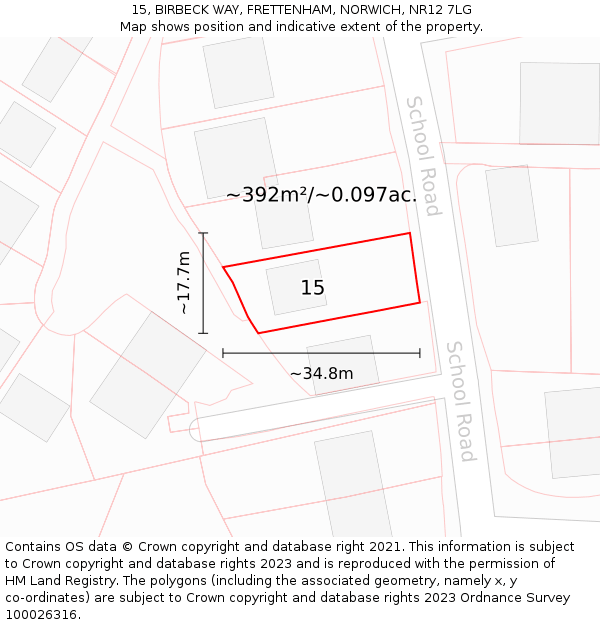 15, BIRBECK WAY, FRETTENHAM, NORWICH, NR12 7LG: Plot and title map