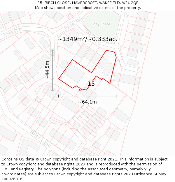 15, BIRCH CLOSE, HAVERCROFT, WAKEFIELD, WF4 2QE: Plot and title map