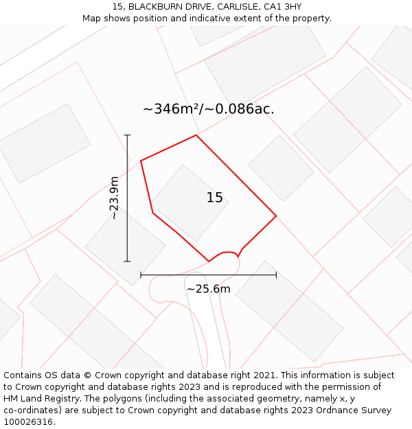 15, BLACKBURN DRIVE, CARLISLE, CA1 3HY: Plot and title map