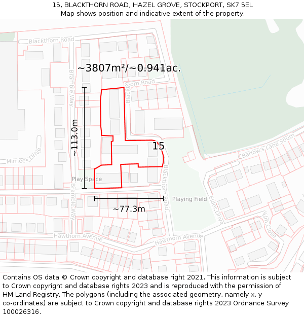 15, BLACKTHORN ROAD, HAZEL GROVE, STOCKPORT, SK7 5EL: Plot and title map